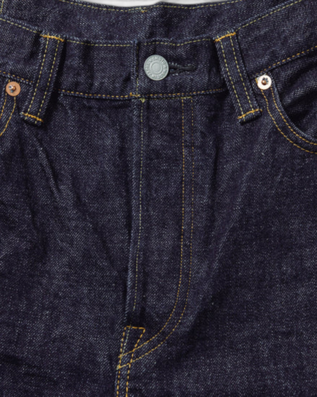 Jean Omoto Denim 0815 13.5oz Loose Fit One Wash Indigo - détail devant