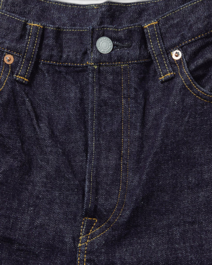 Jean Omoto Denim 0815 13.5oz Loose Fit One Wash Indigo - détail devant