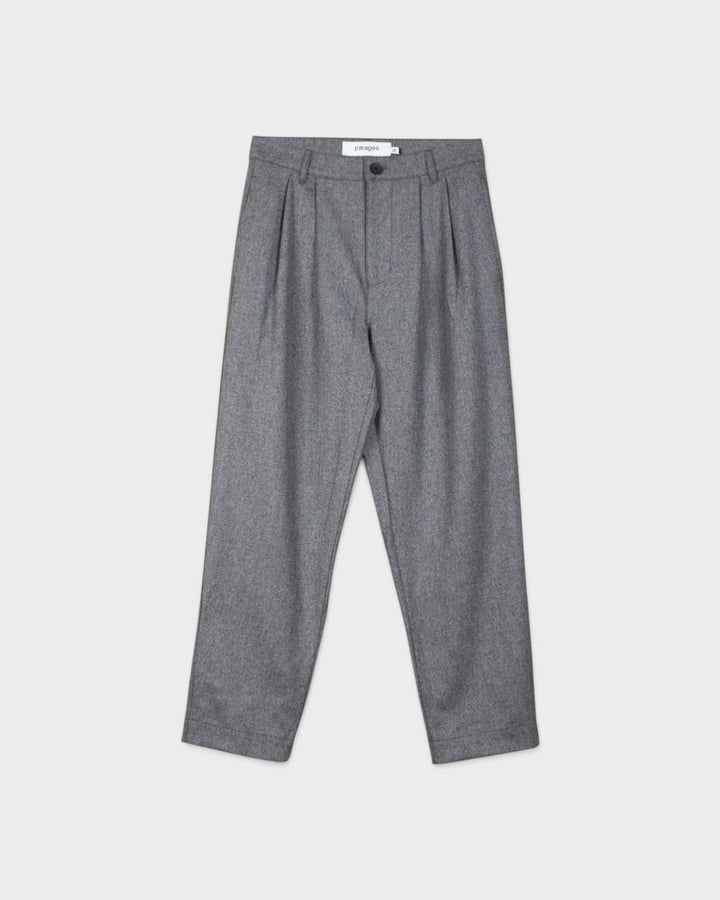 Pantalon Double Pleats Flannel Pants Grey Mel Parages, vue à plat de face