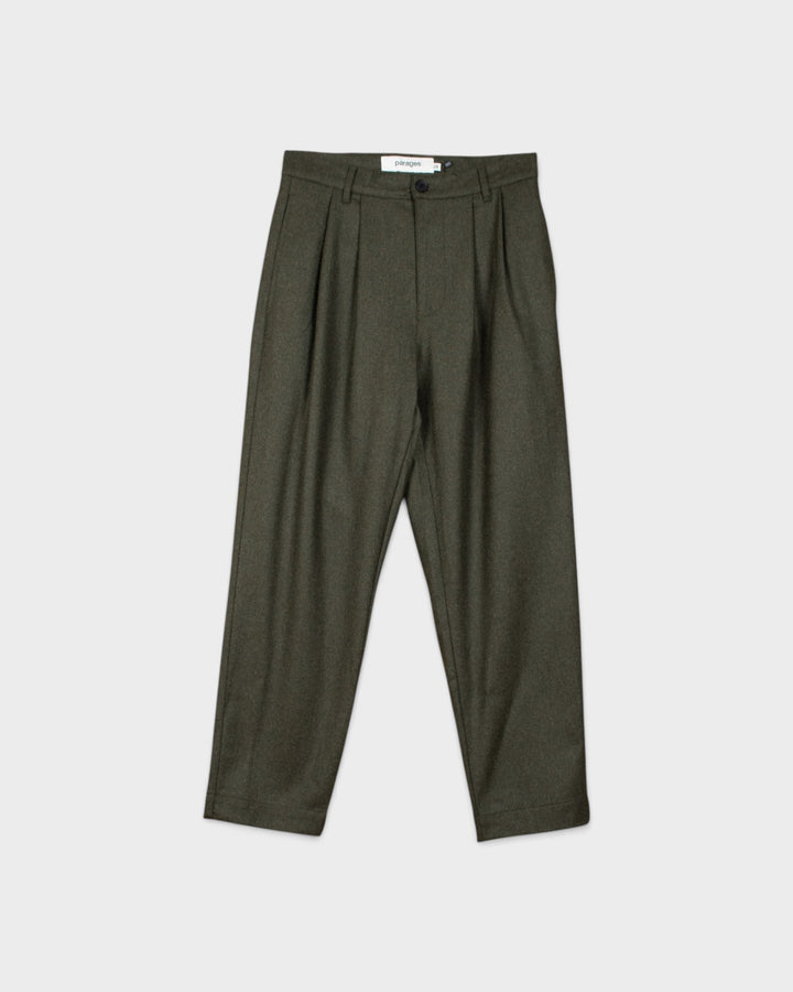 Double Pleats Flannel Pants Olive Mel Parages, vue à plat de face