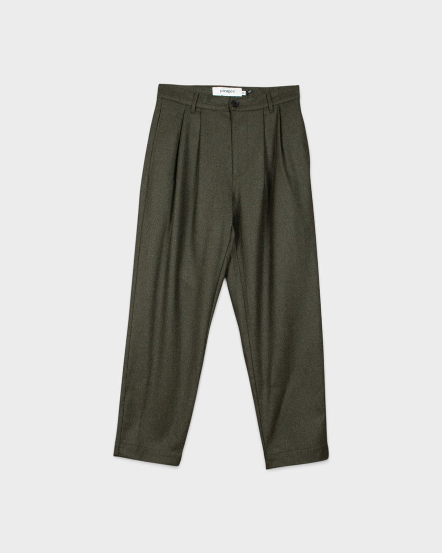 Double Pleats Flannel Pants Olive Mel
