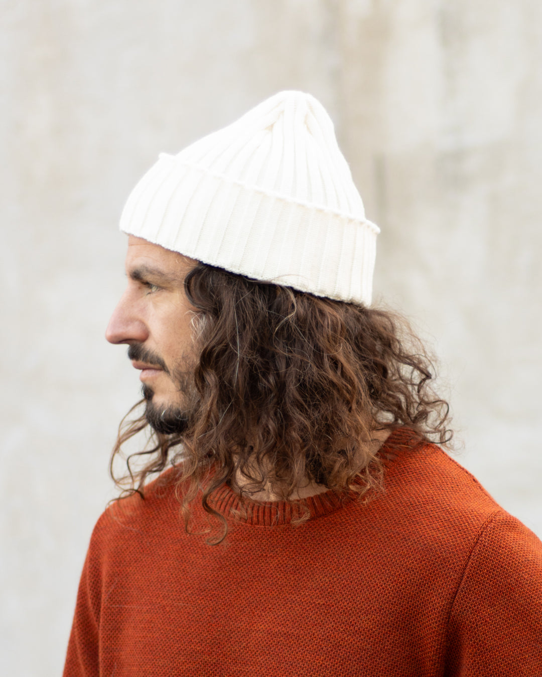 Bonnet à côtes Beige Écume 100% laine mérinos