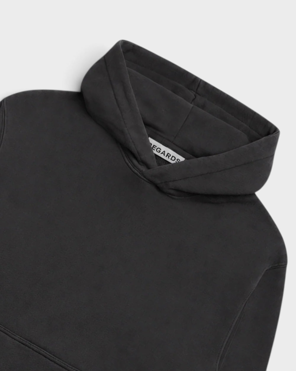 Regards Relaxed Loopback Hoodie Blank Espresso Washed — détail du col et de la matière