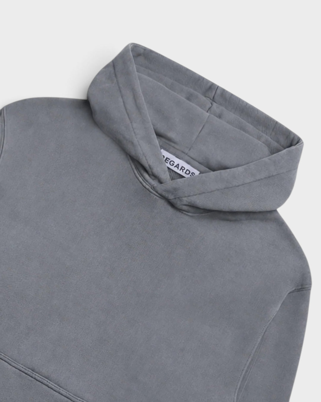Regards Relaxed Loopback Hoodie Blank Grey Washed — détail du col et de la matière