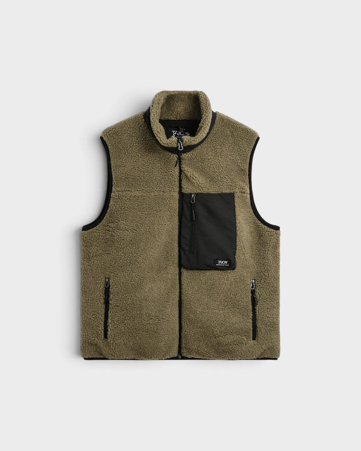 Taion Mountain Boa Fleece High-Neck Vest Beige, vue de face à plat