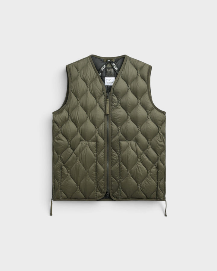 Taion Military V Neck W-Zip Down Vest Dark Olive, vue de face à plat