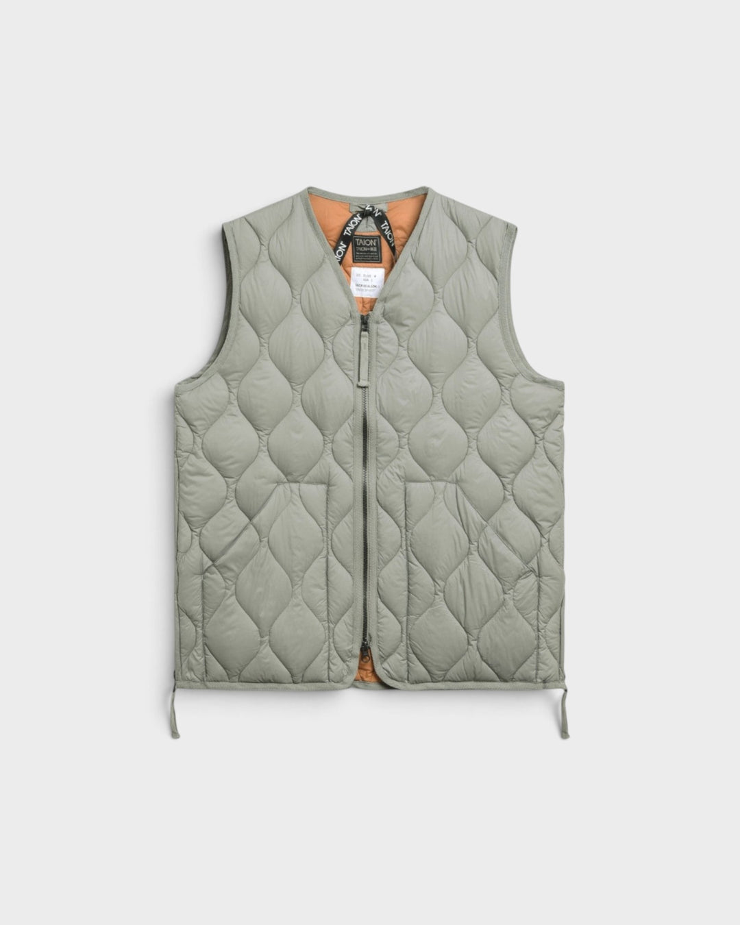 Taion Military V Neck W-Zip Down Vest Dark Sage Green, vue de face à plat