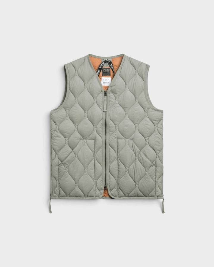 Taion Military V Neck W-Zip Down Vest Dark Sage Green, vue de face à plat
