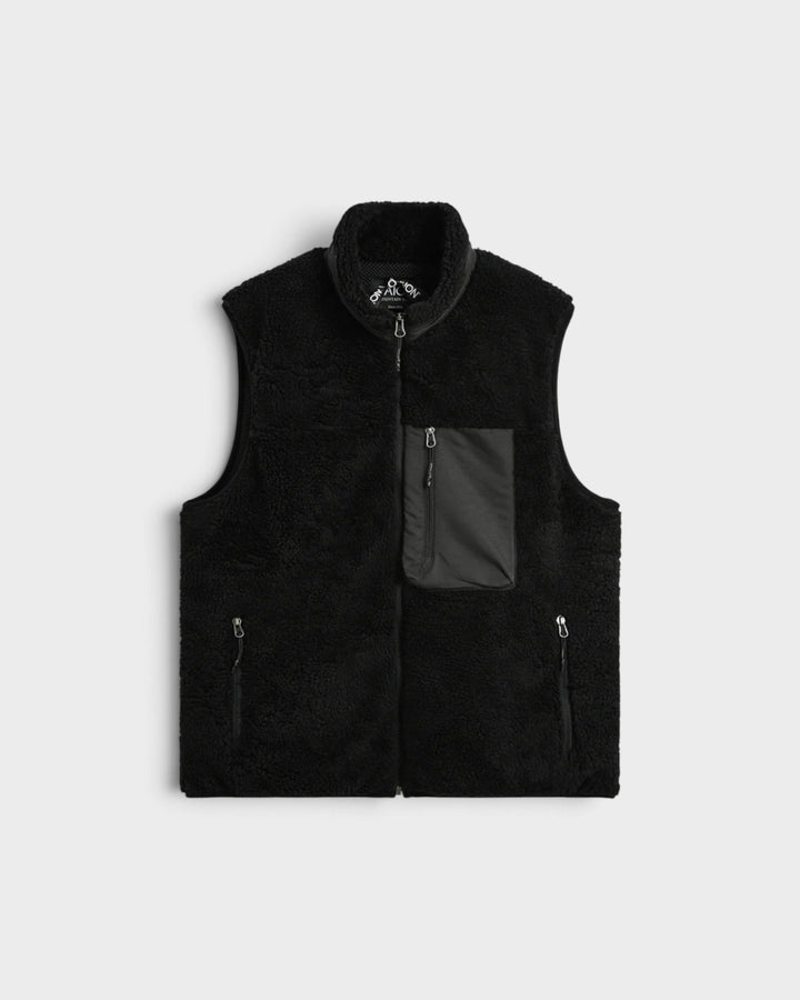 Taion Mountain Boa Fleece High-Neck Vest Black, vue de face à plat