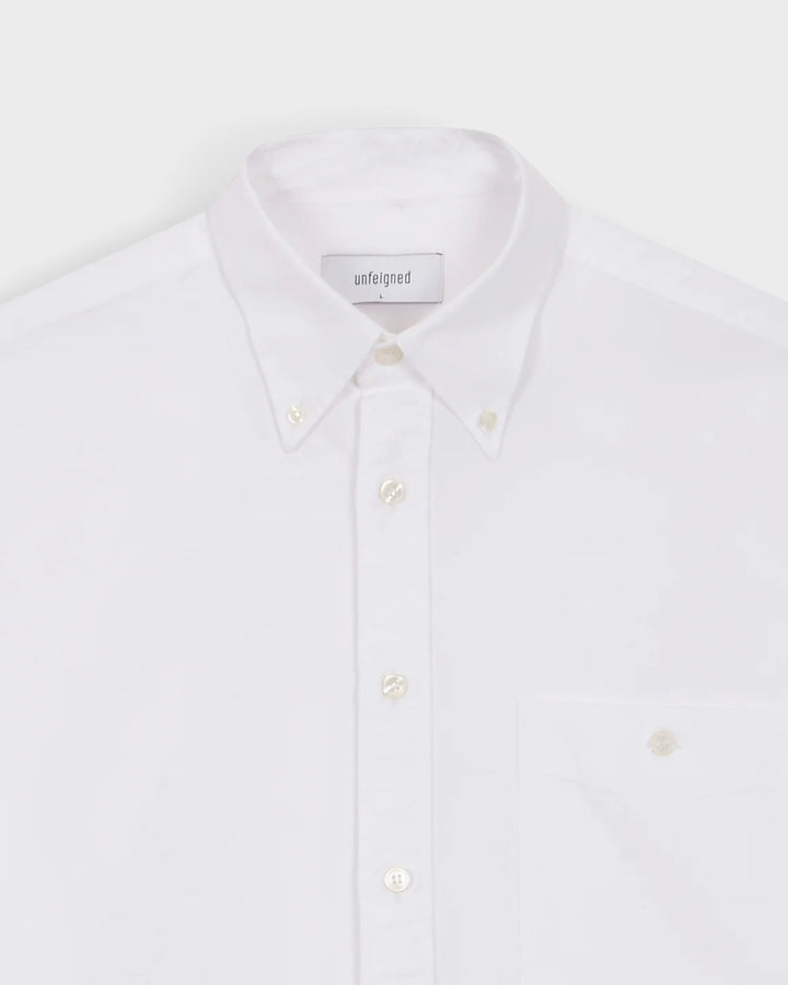 Unfeigned Long Sleeve Baggy Shirt Washed Oxford White, vue détail du col