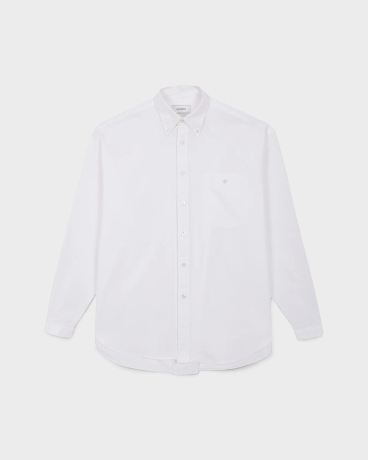Unfeigned Long Sleeve Baggy Shirt Washed Oxford White, vue à plat de face