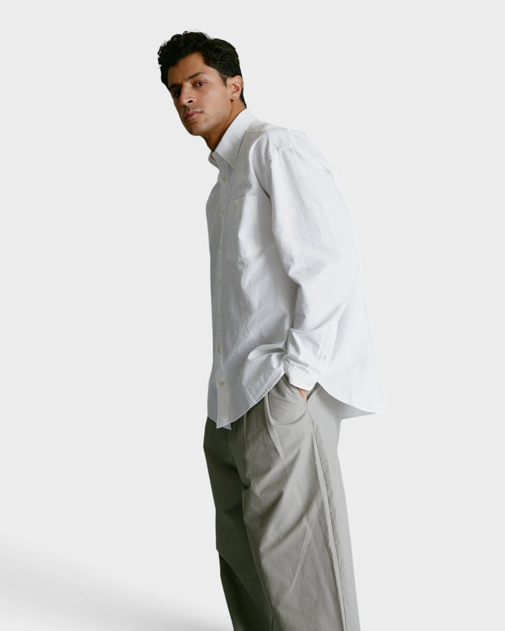 Unfeigned Long Sleeve Baggy Shirt Washed Oxford White, vue portée de profil