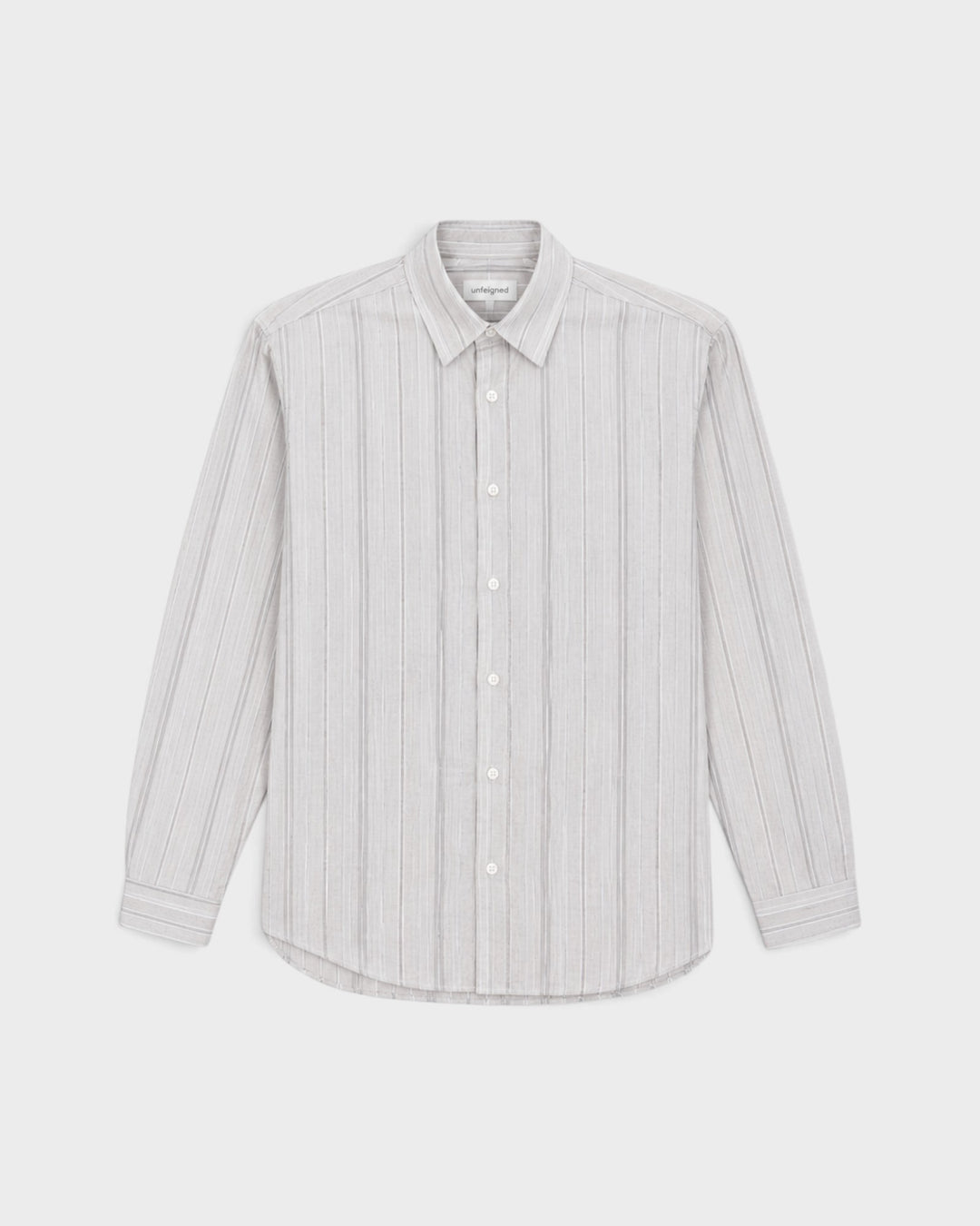 Unfeigned Long Sleeve Baggy Shirt Organic Cotton Thousand Stripes 2, vue à plat de face