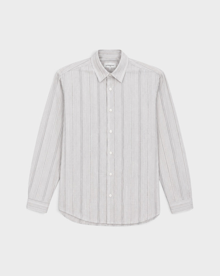 Unfeigned Long Sleeve Baggy Shirt Organic Cotton Thousand Stripes 2, vue à plat de face