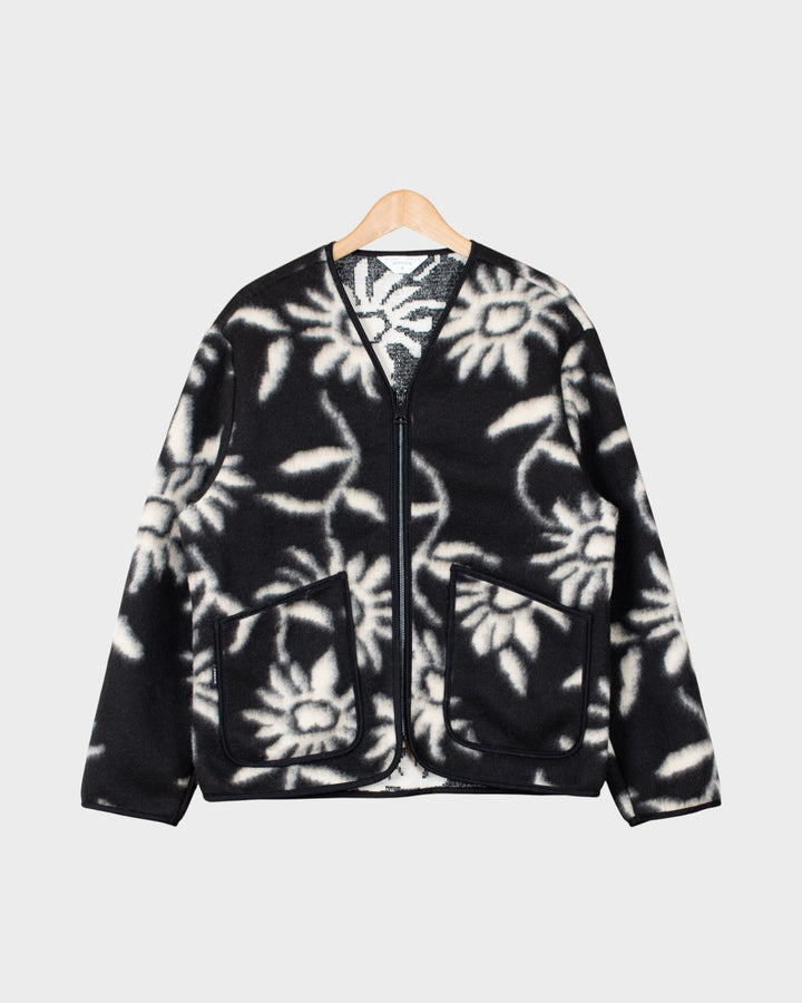 Cameron Wool Fleece Zip Cardigan Nero Fiori